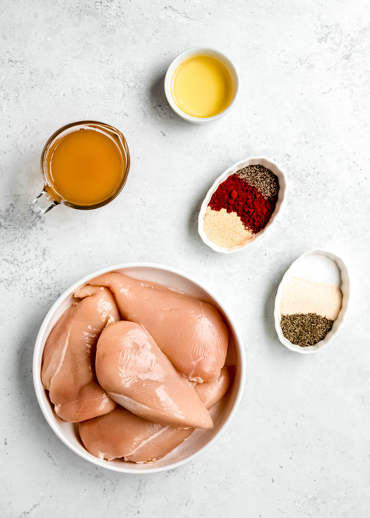slow cooker chicken breast ingredients on white background