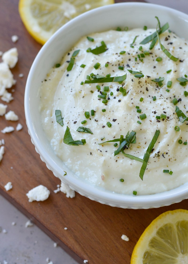 This creamy Whipped Feta Dip is the perfect low-carb appetizer. Bursting with lemon and garlic flavor, under 1 net carb per serving, and easy to make ahead of time!