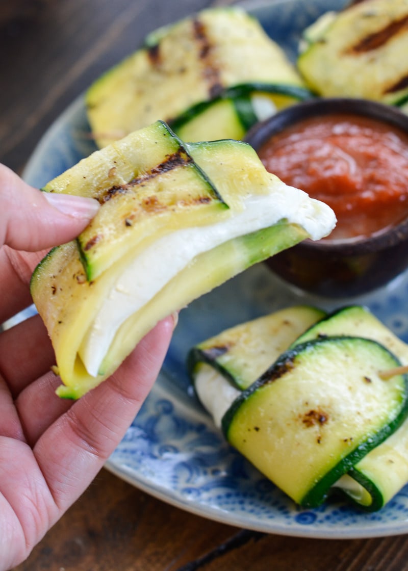 Grilled Zucchini Mozzarella Wraps are the ultimate keto summer side dish! Each wrap contains less than 1 net carb and is perfect dipped in low carb marinara! 