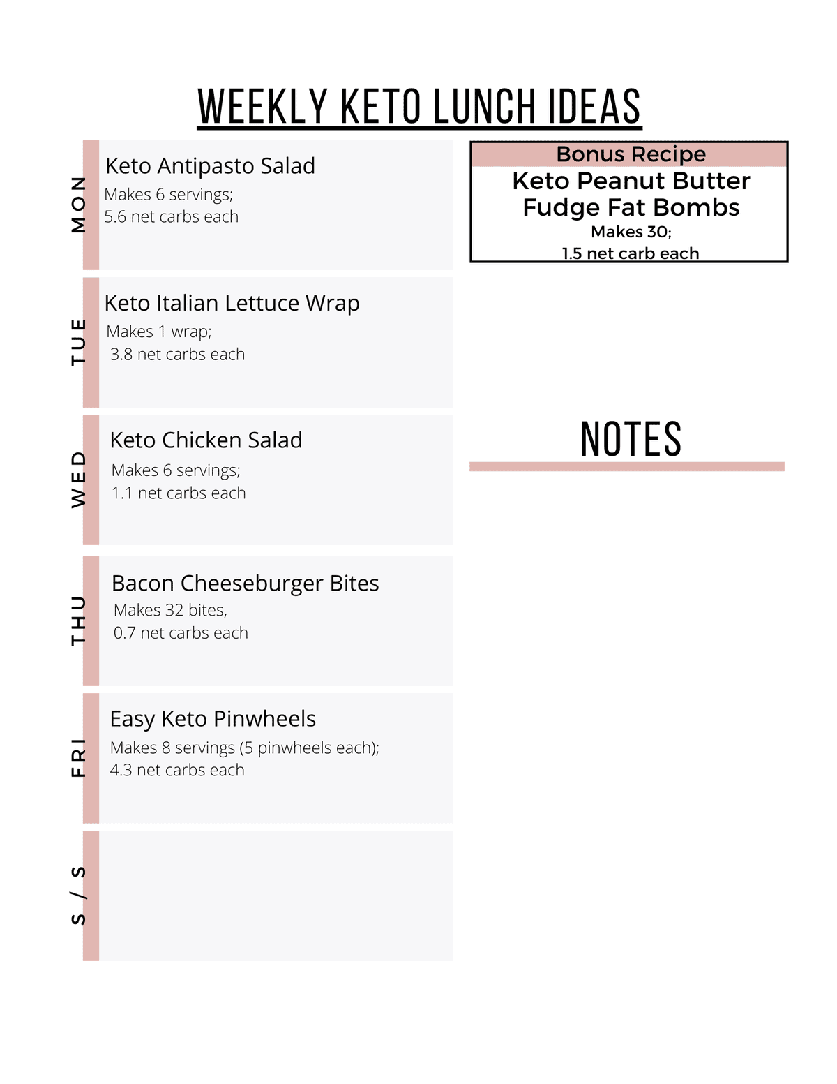 This week's Keto Lunch Ideas includes easy options like pinwheels and low-carb wraps! Use the included printable keto grocery list to make your week easier, too!