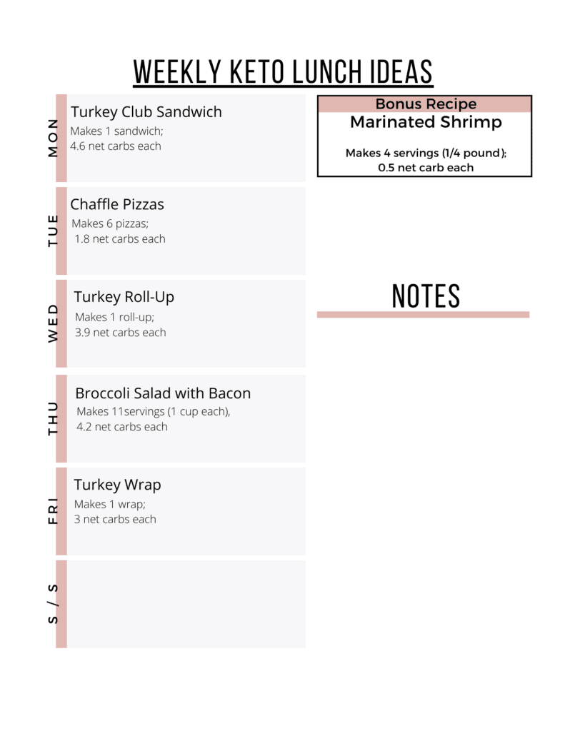 These Weekly Keto Lunch Ideas will help you save money, stay low-carb, and still enjoy delicious food! The printable grocery list, meal prep tips, and breakfast and dinner suggestions are just the cherry on top!