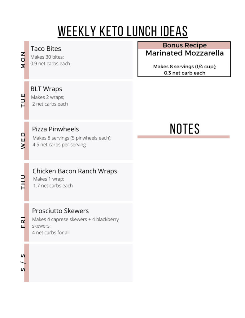 Use these Weekly Keto Lunch Ideas to help prep for 5 days worth of lunches. Plus, the printable grocery list and meal planning tips can save you time every week!